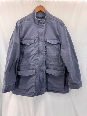 Women’s Plus Size Military Field Jacket Slate Grey Cotton Cargo Utility Coat XXL